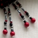 Foulard & perles ref. 047* - noir et rouge