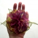Grande barrette fleur en tissu & plume et perles 055