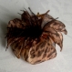 Petite barrette fleur en tissu & plumes et perles 004