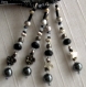 Foulard & perles ref. 059 - motif fleuri en noir et blanc