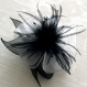 Broche fleur en grise en organza, plumes et perles