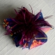 Petite barrette fleur en tissu & plumes et perles