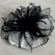 Broche fleur argentée en tissu lamé, plumes et perles