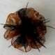 Petite barrette fleur en tissu & plumes et perles 078