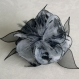 Grande barrette fleur en tissu & plumes et perles 081-082