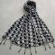 Foulard & perles ref. 086* - motif pied de poule en noir et blanc