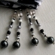 Foulard & perles ref. 086* - motif pied de poule en noir et blanc