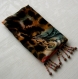 Foulard & perles ref.100 - motif léopard et fleur rouge