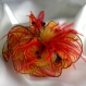 Petite barrette fleur en tissu & plumes et perles 109