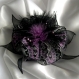Grande barette fleur en tissu & plumes et perles 1121