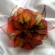 Grande barrette fleur en tissu & plumes et perles 142