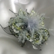Grande barrette fleur en tissu & plumes et perles 146