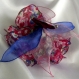 Broche fleur en tissu & plumes et perles 156