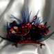 Grande barrette fleur en tissu & plumes et perles 167