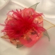Broche fleur en tissu & plumes et perles 168*