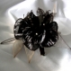 Petite barrette fleur en tissu & plumes et perles 038