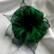 Broche fleur en tissu, plumes d'autruche vertes et perles