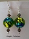 Boucles d'oreilles en perles de verre de murano authentiques et cristal autrichien montées sur argent, billes de 12 mm de diamètre,
