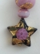 Boucles d'oreilles en perles de verre de murano authentiques, collection fiorato et feuille d'or, klimt, étoile de 15 mm, rose, noir, or,
