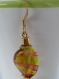 Boucles d'oreilles en perles de verre de murano authentiques, collection stripes, rubino, vert, feuille d'or, spirale 15 mm, perle 12 mm,