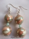 Boucles d'oreilles en perles japonaises tensha lignées d'or et d'argent, cristal swarovski mint, perles rondes 14 mm de diamètre,