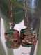 Boucles d'oreilles en perles de verre de murano authentiques vert,aventurine,gold foil,carrés de 20 mm de côté, support cuivré,