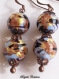 Boucles d'oreilles en perles de verre de murano authentiques,feuille d'or,aventurine,rondes de 12 mm de diamètre,crochets cuivrés,