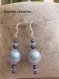 Boucles d'oreilles en perles nacrées swarovski bleues mates sur argent 925,rondes de 12,4 et 3 mm de diamètre,crochets argent,