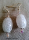 Boucles d'oreilles en perles de verre de murano authentiques olives blanches, cristal autrichien et argent, crochets d'oreilles en argent,
