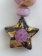 Boucles d'oreilles en perles de verre de murano authentiques, collection fiorato et feuille d'or, klimt, étoile de 15 mm, rose, noir, or,
