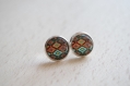 Folk earrings geometric stud earrings bright etnic  design multicoloured small studs post earrings glass dome earrings orange blue earrings