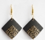 Black gold earrings polymer clay jewelry square earrings gold black dangle earrings christmas gift for her retro dangle earring vintage