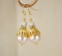 Champagne pearl earrings  gold filigree pearl rhinestone earrings bridesmaid earrings long bridesmaid gift  peach pearl earrings bride gift