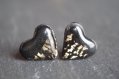 Black heart stud earrings gold heart studs polymer clay and resin jewelry black heart gift for her valentines day black and gold earrings