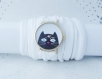 Black cat watch vintage looking bracelet watch bohemian wrist watch  multistrand bracelet infinity bracelet gift for teen girl gift box