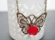 Butterfly necklace red flower jewelry butterfly pendant necklace flower charm necklace animal jewelry butterfly  pendant anniversary  gift