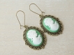 Green cameo earrings  christmas gift victorian earrings women cameo jewelry bronze vintage earrings lady cameo bridesmaid gift for her