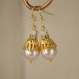 Champagne pearl earrings  gold filigree pearl rhinestone earrings bridesmaid earrings long bridesmaid gift  peach pearl earrings bride gift