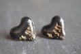 Black heart stud earrings gold heart studs polymer clay and resin jewelry black heart gift for her valentines day black and gold earrings