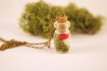 Red mushroom  green moss necklace  pendentif terrarium in a bottle woodland moss jewelry real moss nature jewelry  bottle necklace  gift