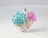Real flower rainbow necklace heart pendants pride jewelry gift for her resin necklace botanical jewelry pressed flower rainbow flowers lace