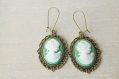 Green cameo earrings  christmas gift victorian earrings women cameo jewelry bronze vintage earrings lady cameo bridesmaid gift for her