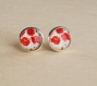 Red poppy stud earrings red flowers stud  bridesmaids jewelry glass dome earrings floral jewelry small studs post earrings gift for her
