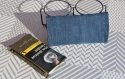 Blague à tabac en tissu jean's et simili cuir bleu, entièrement doublé -  création artisanale 