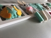 Décoration chambre bébe , cadre mural , animaux vert d'eau, beige, cadeau de naissance