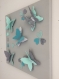 Déco chambre enfant, toile papillons 3d, tons bleu et beige, cadeau de naissance original