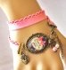 S.7.431 bracelet filigrane maman belle etoile noeud rose bijou fantaisie bronze cabochon verre cadeau maman cadeau fête des mères