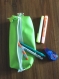 Trousse d'écolier verte, rangement stylos similicuir vert, trousse d'école 