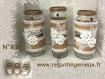 3 vases ou pots n°836 recycles en verre boheme toile de jute et dentelle. fabrication artisanale