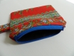 Porte monnaie tissu coton fleuri rouge et bleu, petite pochette zippée, petite trousse fleuri, étui à clés